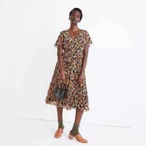 Madewell Dolman-Sleeve Ruffle-Hem Midi Dress